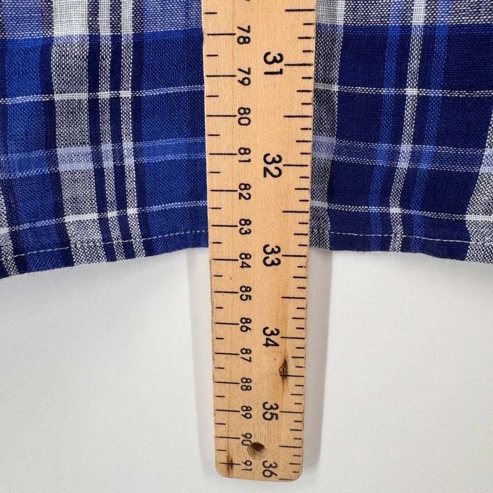 Polo Ralph Lauren Button Up Mens XL Blue Plaid Linen Short Sleeve Popover Shirt